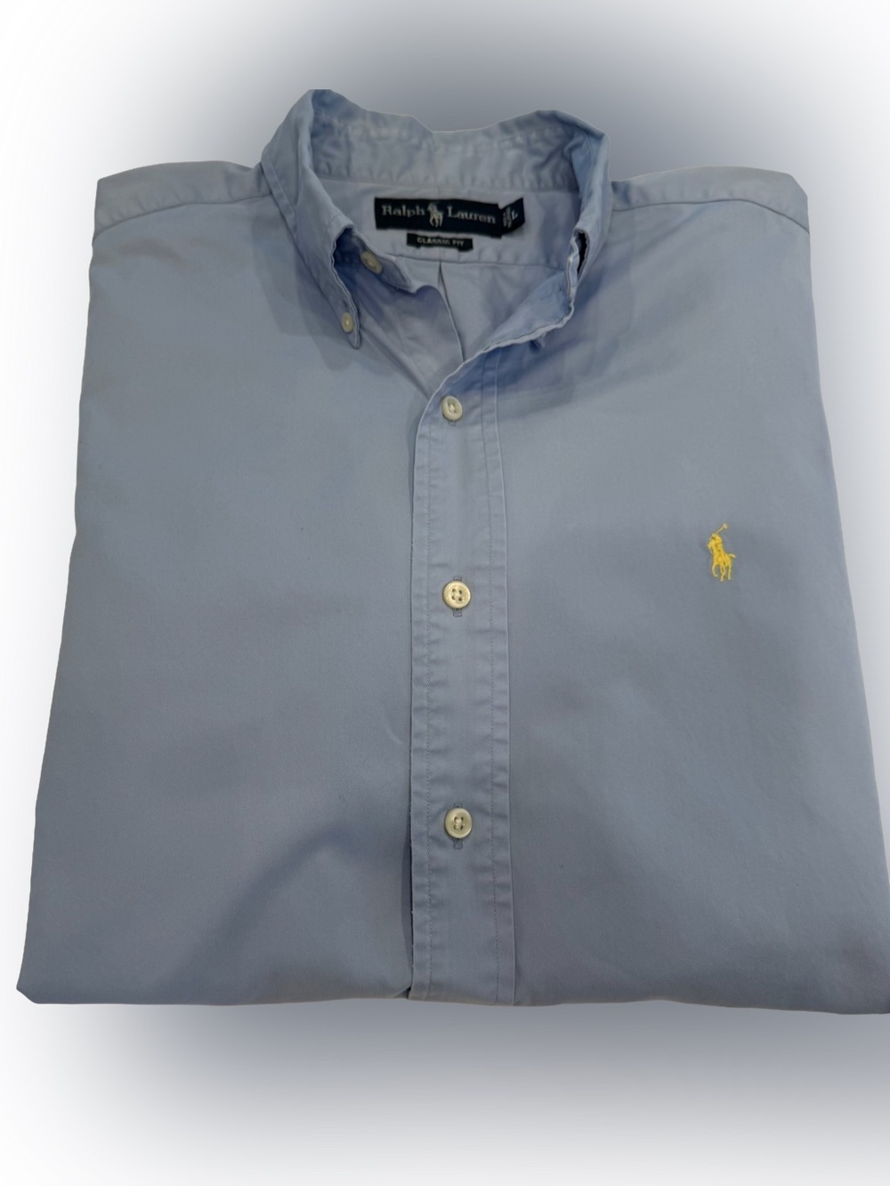 Ralph Lauren Men’s Button Down Shirt Short Sleeve Light Blue Yellow Pony Sz L